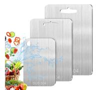 3 Pièces Planche à Découper Inox, Planche à Découper Double Face en Métal de Qualité Alimentaire, Planche À Découper Antiadhésive En Acier Inoxydable (39 * 27cm+34 * 23cm+25 * 15cm)