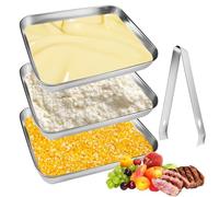 3 Pièces Plat Inox Rectangulaire, 25 x 19 x 5 cm Plat four Inox, Plat Rectangulaire Inox, Bac de Cuisson en Acier Inoxydable, Multifonctionnel Bac Inox Alimentaire pour fromage et viande