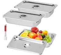 3 Pièces Plat Inox Rectangulaire avec Couvercle - Bac Inox Alimentaire pour Four, Gratin, Barbecue, Cuisine Maison ou Restaurant