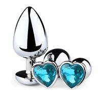 3 Pièces plug anale Set,Grande, moyenne et petite prise,facile à nettoyer amour forme diamanten cristal anal jouet pour les hommes femmes ，Sextoys Débutants Confortable（Bleu）