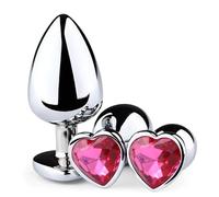 3 Pièces plug anale Set,Grande, moyenne et petite prise,facile à nettoyer amour forme diamanten cristal anal jouet pour les hommes femmes ，Sextoys Débutants Confortable（Rose rouge）