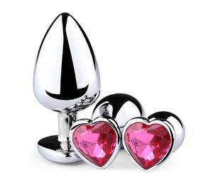 3 Pièces plug anale Set,Grande, moyenne et petite prise,facile à nettoyer amour forme diamanten cristal anal jouet pour les hommes femmes ，Sextoys Débutants Confortable（Rose rouge）