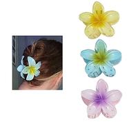 3 Pièces Plumeria Flower Claw Clip Hawaiian Flower Hair Clips Claw Pinces à Cheveux Fleur Pince à Cheveux Fleur Mignonne Antidérapante Pour Mariage Fête Plage (Jaune+Bleu+Violet)