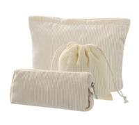 3 Pièces Pochette en Velours Côtelé, Petite Trousse de Maquillage en Tissu, Trousse de Toilette Femme Lot de 3, Trousse de Toilette de Voyage Multifonctionnelle,Sac à Glissière Organiseur (Blanc)