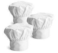 3 Pièces, Poly Coton Chapeau De Chef Adulte, Réglable Élastique Chapeaux De Cuisine De Boulanger, Blanc