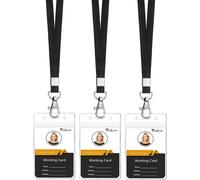 3 Pièces Porte Badge Tour De Cou, Porte Badge Transparent, Imperméable À L¿Eau, Plastique, Souple, Avec Fermeture Éclair Refermable, Noir