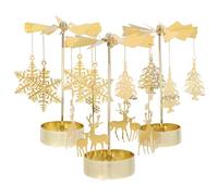 3 Pièces Porte-bougie Carrousel en Métal Doré | Décoration de Table Compacte, Mécanisme Rotatif Activé par Chaleur, Découpes Sapins, Rennes et Flocons, Finition Brillante