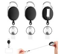 3 Pièces Porte Clef Retractable Mousqueton, MXTIMWAN Rétractable Porte Badge Porte Clef Enrouleur Cable Acier 60cm Porte-clés Rétractable Badges Reel Clip Rétractable Robuste Avec Ressort Renforcé