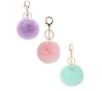 3 Pièces Porte-Clés de Pompons,Porte-clés pompon en Fourrure,Peluche Accessoire de Pendentif pour Filles Femmes