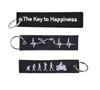 3 Pièces Porte-Clés Moto, Porte-clés Personnalisé avec Broderie, Porte-Clés Cyclomoteur en Tissu Noir The Key To Happiness Motif Électrocardiogramme Cadeau pour Moto Scooters Voiture Motards cadeaux