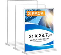 3 Pièces Porte-Document A4 en Acrylique Transparent, Double Face Acrylique Support en Forme de T, Présentoir de Comptoir, Publicité, Cadre Photo, Pancartes, Brochures, Dépliants, Menus, Affichage