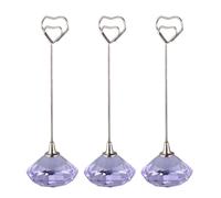 3 pièces Porte-mémo Cœur en Acier Inoxydable, Base Cristal 4x4x12cm | Clip Décoratif pour Cartes, Notes et Menus, Usage Bureau, Mariage, Fête, Couleur Pourpre