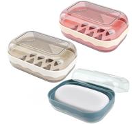 3 Pièces Porte-Savons Voyage Boîte à Savons Portable, Boîtes à Savon Étanches et Scellé pour Voyage, Maison, Salle de Bain, Camping (Bleu, Gris-Blanc, Rose)