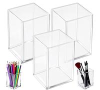 3 Pièces Pot à Crayon en Acrylique Transparent pour Bureau, École, Maison - Porte Stylo et Pinceau Maquillage (6.7x6.7x10.5cm)