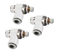 3 Pièces Pousser pour Connecter la Vanne de Contrôle du Débit d'Air, Tube Blanc 10 mm OD x 3/8" Filetage Mâle Coude à 90 Degrés Vanne de Contrôle de Vitesse Connecteur Pneumatique Raccords Rapides