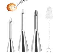 3 Pièces Puff Douille, Puffs Injection Seringue Inoxydable avec Brosse de Nettoyage, 3 Tailles Buse pour Crème, Seringue Patisserie pour Garnir Confitures, Pâte Feuilletée, Beignets, Pain
