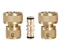3 pièces Raccord Rapide en Laiton 3/4", Kit de Raccord de Tuyau d'arrosage, 2 Raccords Rapides 3/4", 1 Raccord double en Laiton, pour tuyaux d'arrosage