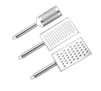 3 Pièces Râpe à Légumes Plate, Poignée Antidérapante | Outil Manuel Compact, Fines, Moyennes et Grosses Lames, Zesteur Micro, Argenté