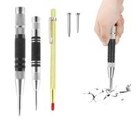 3 Pièces Réglable Pointeau a Frapper Central Impact, Noir Pointeau Automatique Metal avec Pointes de Rechange, Solide Durable Tension Poinçons Centraux à Ressort pour Acier Métal Bois