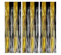 3 Pièces Rideau Anniversaire Or Noir,1 * 2.5m Rideaux à Franges en Aluminium,Tinsel Métallique Rideau Paillette,Toile de Fond pour Photos de Fête,Anniversaire,Mariage,Noël, de Nouvel Décoration