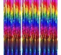 3 pièces Rideau Métallique de Frange Dégradé Rainbow,1mx2m Scintillants Foil Rideau Shimmer Brillants Decoration Anniversaire Photo Fond,pour Deco Porte Fenetres,Disco,Scintillant Mariage,Maison,Fête