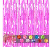 3 pièces Rideau Métallique de Frange Holographique Rose Vif,1mx2m Scintillants Foil Rideau Shimmer Brillants Decoration Anniversaire Photo Fond,pour Deco Porte Fenetres,Disco,Mariage,Maison,Fête