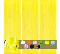 3 pièces Rideau Métallique de Frange Macaron Jaune,1mx2m Scintillants Foil Rideau Shimmer Brillants Decoration Anniversaire Photo Fond,pour Deco Porte Fenetres,Disco,Scintillant Mariage,Maison,Fête