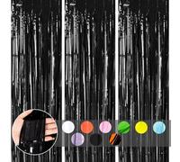 3 pièces Rideau Métallique de Frange Macaron Noir,1mx2m Scintillants Foil Rideau Shimmer Brillants Decoration Anniversaire Photo Fond,pour Deco Porte Fenetres,Disco,Scintillant Mariage,Maison,Fête