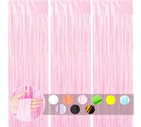 3 pièces Rideau Métallique de Frange Macaron Rose,1mx2m Scintillants Foil Rideau Shimmer Brillants Decoration Anniversaire Photo Fond,pour Deco Porte Fenetres,Disco,Scintillant Mariage,Maison,Fête