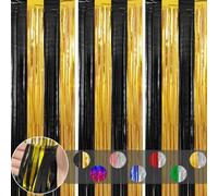 3 pièces Rideau Métallique de Frange Or Noir,1mx2m Scintillants Foil Rideau Shimmer Brillants Decoration Anniversaire Photo Fond,pour Deco Porte Fenetres,Disco,Scintillant Mariage,Maison,Fête,Noël