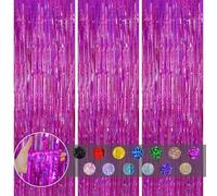 3 pièces Rideau Métallique de Frange Rose Vif,1mx2m Scintillants Foil Rideau Shimmer Brillants Decoration Anniversaire Photo Fond,pour Deco Porte Fenetres,Disco,Scintillant Mariage,Maison,Fête,Noël