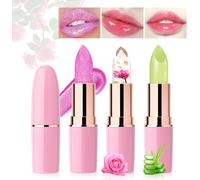 3 Pièces Rouge A Levre Rose Pailleté Fleurs Aloe Vera Lot Magique Change Couleur Jelly Lipstick Rouge Levre Mat Longue Tenue Baume A Levre Teinté Brillant À Lèvres Maquillage Femme Cadeau