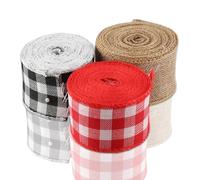 3 Pièces Ruban Toile De Jute，5cm*6m Ruban Jute Dentelle, Rouge Blanc Noir Et Blanc Tissu Toile De Jute, Jute Rouleau Pour Décoration De Mariage Et Noël, Bricolage