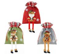 3 Pièces Sac à cordon de Noël,YouXiaor Sac Tissu Cadeau Noel Sac de Noël avec Cordon de Serrage Sac Cadeaux De Noël Sac En Toile Santa Sack Sac de Rangement Cadeau Réutilisable sac de Bonbons de Noël