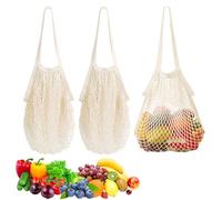 3 Pièces Sac en Filet,36 x 35 cm Filet Provision en Maille,Sacs de Courses Réutilisables en Maille de Coton,Cabas en Coton Tissé Portables et Lavables pour Stocker Des Fruits,Des Légumes,Des Jouets