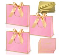 3 pièces Sacs Cadeau Or Rose,Pochettes Cadeau en Papier Moyen avec Anse,Emballage Cadeaux avec Ruban d'Arc 3 Cartes 6 Mouchoirs,pour Anniversaires Mariages Fêtes Noël Paquet Luxe Elégantes