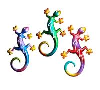 3 Pièces Sculpture de Gecko en Métal, Décoration Murale Fer Ajouré | Texture Claire, Légère, Couleurs Peintes, pour Chambres D’garçon et Filles et Clôture