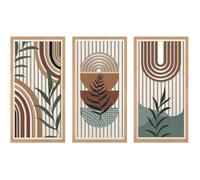 3 Pièces Sculpture Murale Bois Léger - Décor Boho Chic à Motifs Feuilles et Formes Géométriques - Tableau Déco pour Salon ou Chambre