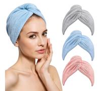 3 Pièces Serviette Microfibre Cheveux, Bonnet Serviette Cheveux Sechage Rapide de Super Doux, Anti-Frisottis, Turbans Epais Super Absorbants pour Cheveux Bouclés ou Longs