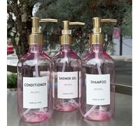 3 pièces/Set 500ml/16oz Bouteilles Distributrices de Lotion à Pompe Transparentes Roses, Bouteilles Vides en Plastique pour Gel Douche, Shampooing, Après-Shampooing, Savon pour les Mains, Lotion Corpo