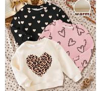 3 pièces/Set Blanc crème, Rose crème, Noire Vintage Léopard nœud, Mini Pois nœud Motif Saison Cosy, Ambiance de Noël Bébé Fille Décontracté Ample Confortable Doux Pull Col Rond, Convient pour l'Automn