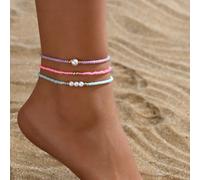 3 pièces/Set Bohème Style Bracelet de Cheville Coloré avec Perles et Perles, Convient pour le Port en Station Balnéaire pour Femmes (Ordre Aléatoire des Couleurs de Perles) Taille UniqueVerre