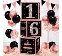 3 pièces/set Boîte-cadeau surprises 16e anniversaire de 27 cm, rose gold. Décorations de fond pour fête d'anniversaire 16 ans, accessoires photo, cadeaux d'anniversaire, Noël 16èmePapetier
