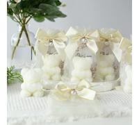3 pièces/set (Bougies parfumées ours en cœur rose + sac cadeau nœud, carte) Ensemble décoratif de bougies parfumées ours rose, bougies décoratives de table de mariage, cire de soja, cadeaux de mariage
