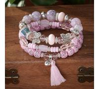 3 pièces/set Bracelet avec pendentif en forme de papillon, franges, cœur et perles de Bodhi. Cadeau parfait pour la Saint-Valentin, Mère, Fête des Mères Alliage de zinc