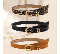 3 pièces Set Ceinture élégante vintage à boucle en U pour femmes, Ceinture de taille imprimée léopard minimaliste, Polyvalente pour l'été, l'école, l'automne, Halloween 70,80,90UnicolorePolyuréthane