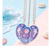 3 pièces/set Collier pendentif magnétique en alliage de zinc en forme de goutte d'huile en forme de cœur, mignon et mode pour filles BFF. Convient pour un port quotidien, cadeau pour l'anniversaire de