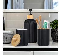 3 pièces Set d'accessoires de salle de bain, comprenant un distributeur rechargeable noir mat, un distributeur de lotion/savon manuel, un porte-brosse à dents et une boîte de rangement pour brosse à d