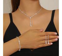3 pièces Set de bijoux en forme de larme : 1 pièce collier + 1 pièce paire de boucles d'oreilles + 1 pièce bracelet, convient pour les fêtes, les banquets, les mariages, les mariées Taille UniqueTout