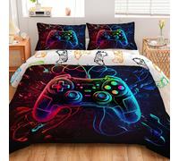 3 pièces Set de literie de contrôleur de jeux cool, 1 housse de couette et 2 taies d'oreiller, teinture haute définition, tissu 100% polyester, confortable et doux, convient pour la chambre à coucher,